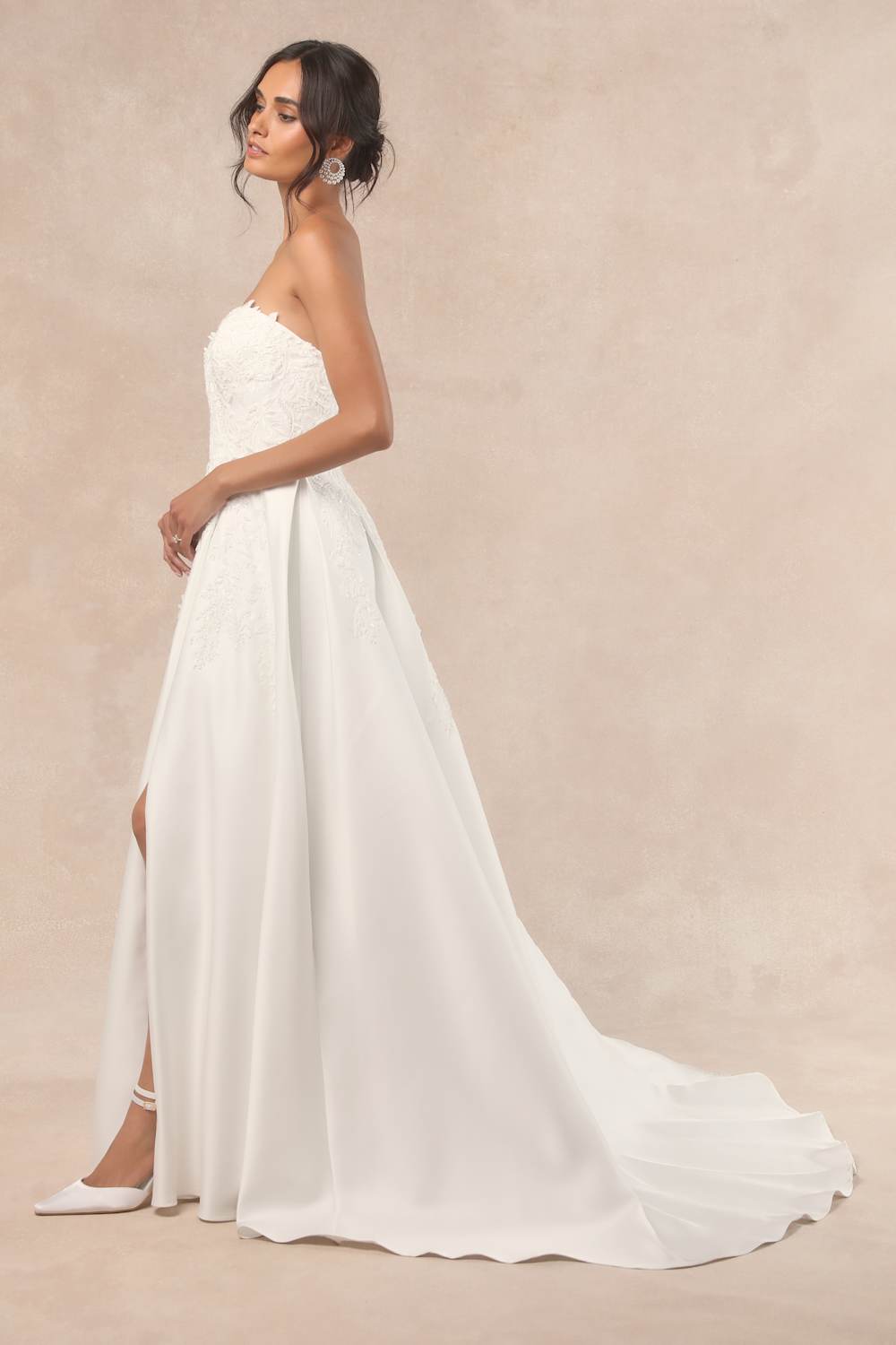 Now and Always White Beaded Embroidered Strapless Gown