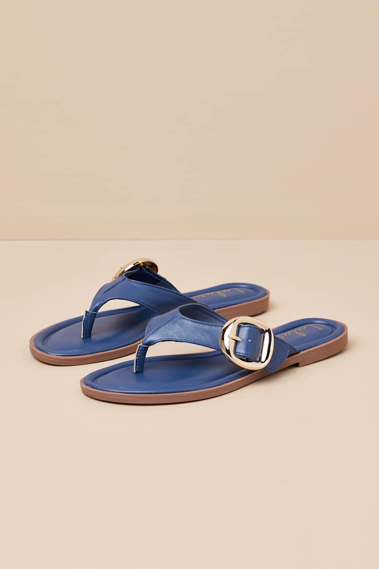 Navy Thong Sandals - Buckle Thong Sandals - Flip Flop  display picture 1