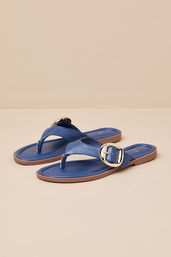 Zelma Navy Buckle Thong Sandals 3