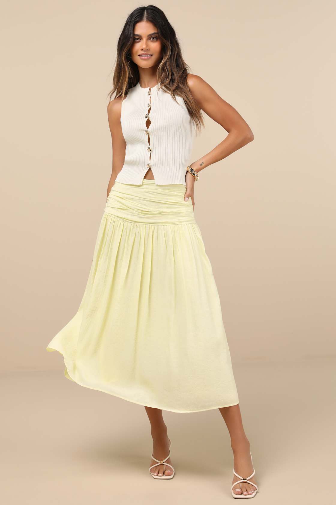 Conceptually Chic Ivory Ribbed Knit Button-Front Tank Top