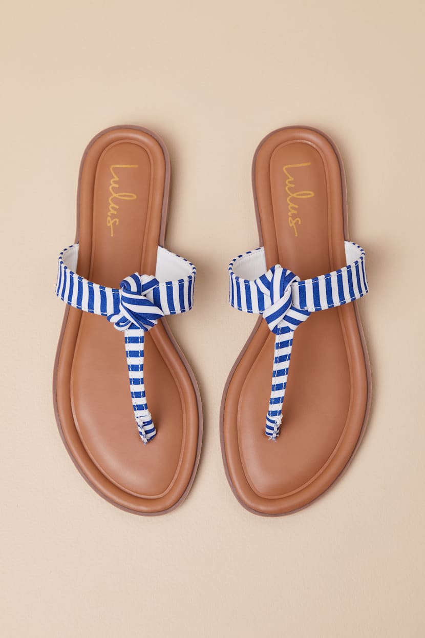 Blue & White Striped Sandals - Thong Sandals - Knotted  display picture 2