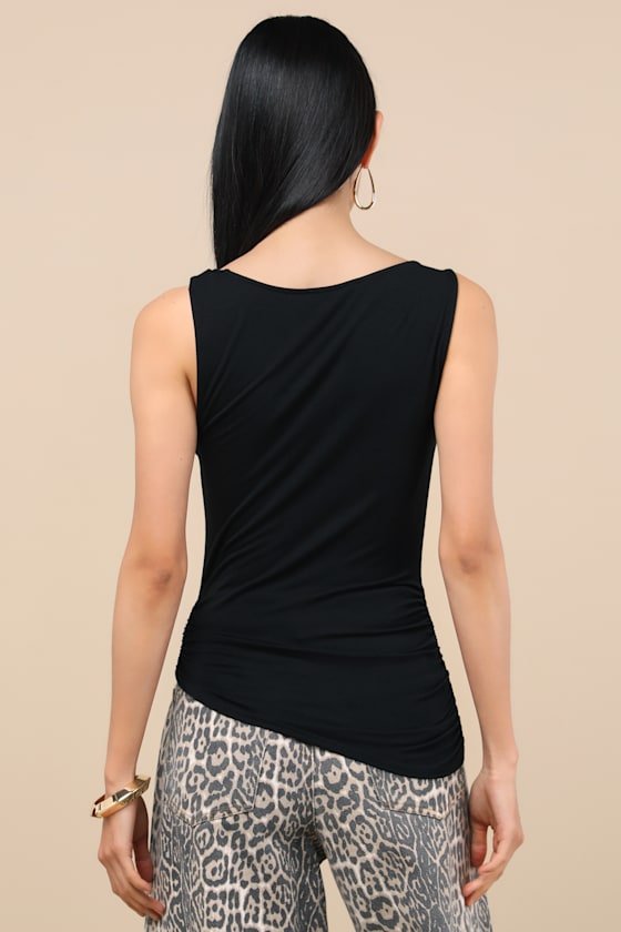 Lulus Linzia Black Jersey Knit Asymmetrical Top