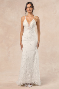 Enchanting Eternity Ivory Pearl Lace-Up Backless Maxi Dress 8