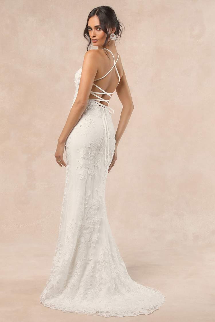 sachin and babi light blue dress Ivory Backless Maxi Dress - Pearl Wedding Dress - Lace-Up Gown
