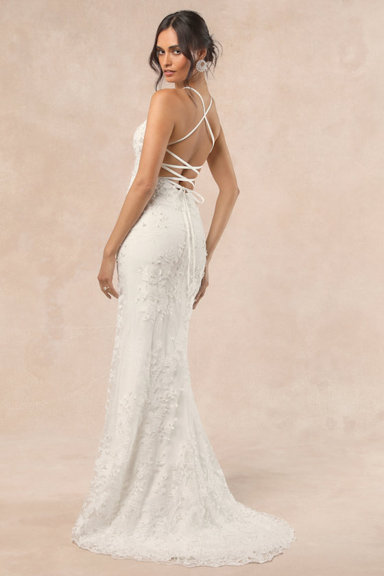 Enchanting Eternity Ivory Pearl Lace-Up Backless Maxi Dress 6