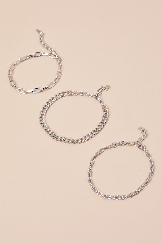 LULUS SOMA SILVER THREE-PIECE CHAIN BRACELET SET