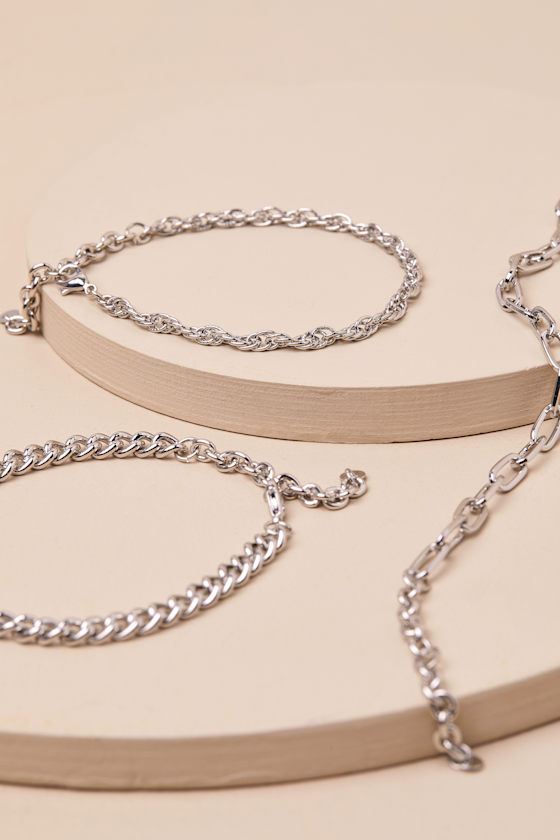 LULUS SOMA SILVER THREE-PIECE CHAIN BRACELET SET