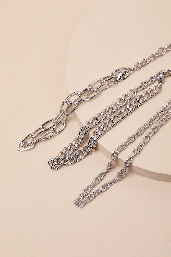 LULUS SOMA SILVER THREE-PIECE CHAIN BRACELET SET