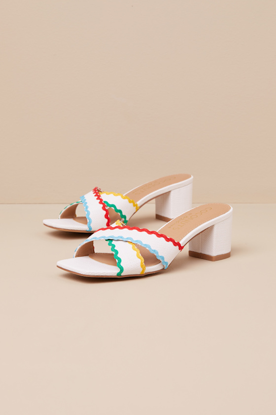 Matisse Principessa White Rick Rack Trim Low Heel Slide Sandals