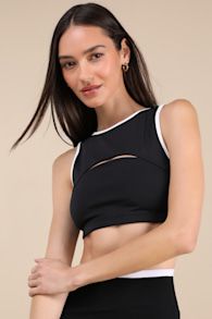 Two Tone Black and White Cutout Sports Bra 1