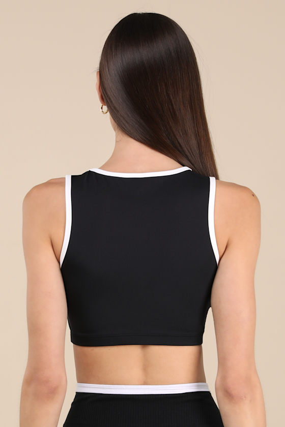 Two Tone Black and White Cutout Sports Bra 2