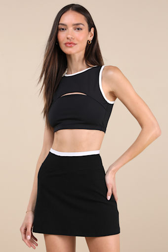 Hailey Black and White Ribbed Mini Skirt 1