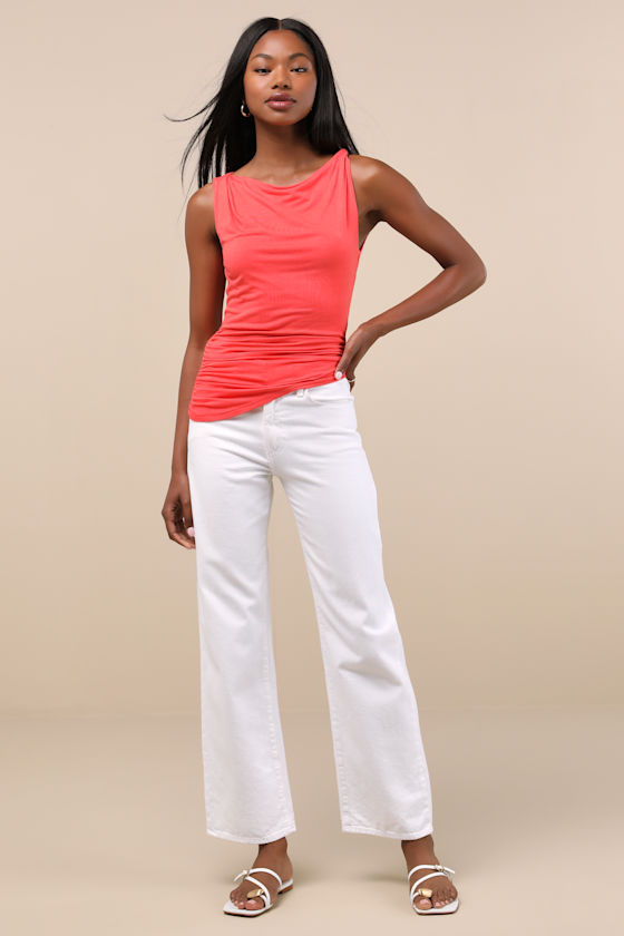 Shop Lulus Linzia Coral Jersey Knit Asymmetrical Top