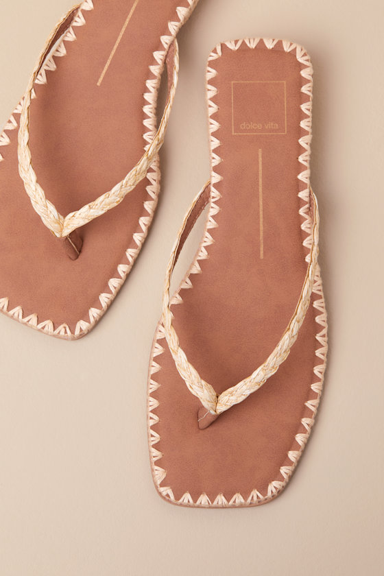 Dolce Vita Barty Light Natural Raffia Flip Flop Sandals In Neutral