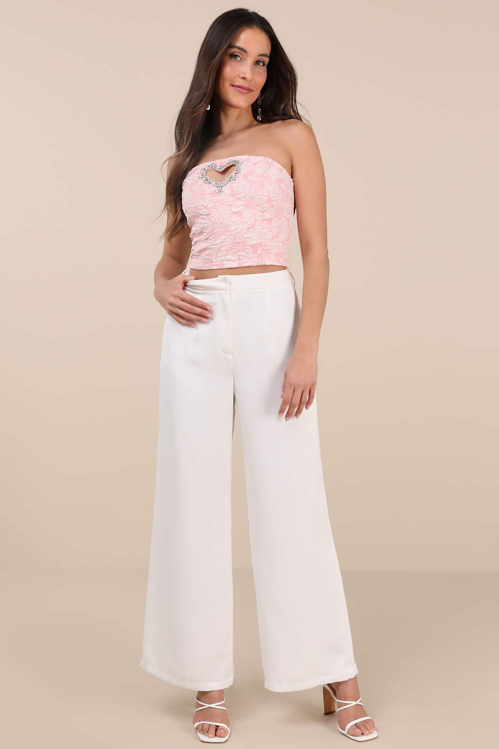 Amias Light Pink Jacquard Cutout Crop Top