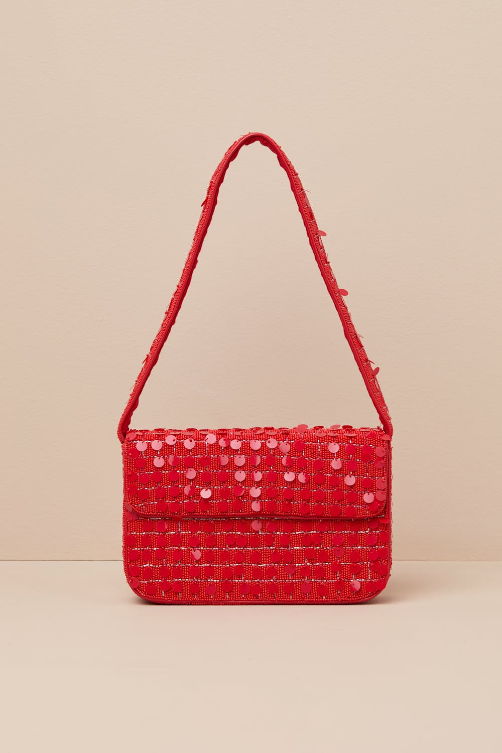 Adeliza Red Sequin Beaded Shoulder Bag