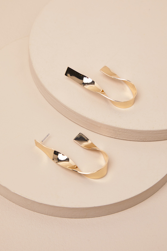 Lulus Tava Gold Twisted Hoop Earrings