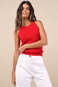 Staycation Sweetie Red Knit High Neck Tank Top 2