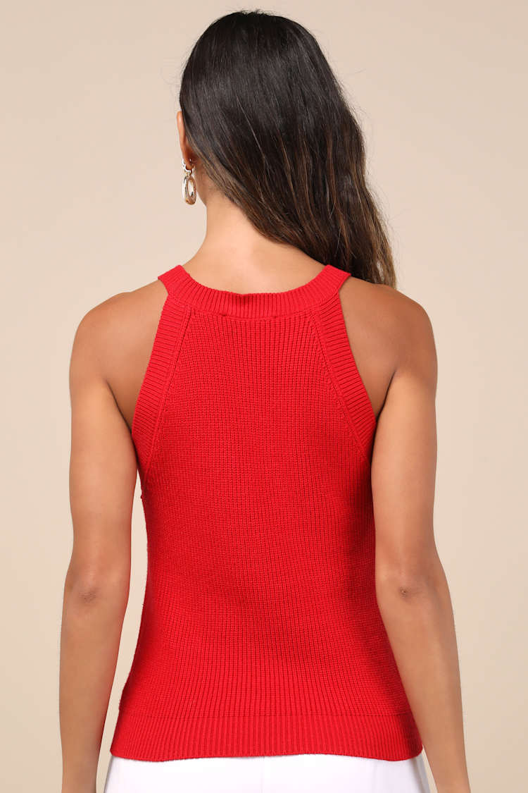 Staycation Sweetie Red Knit High Neck Tank Top