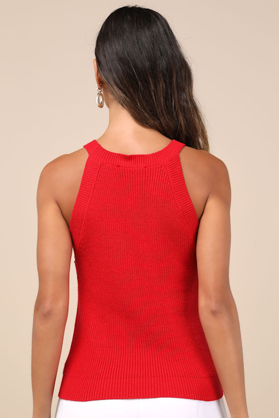 Staycation Sweetie Red Knit High Neck Tank Top 3