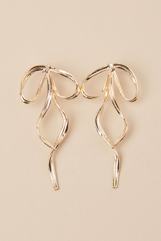 LULUS NEOMA GOLD OVERSIZED BOW EARRINGS