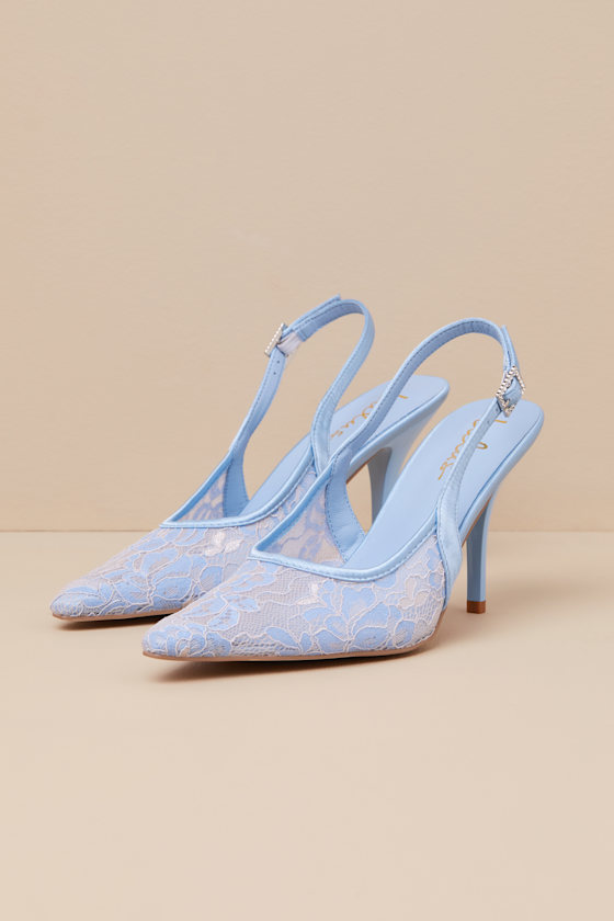 Ardelle White and Blue Lace Slingback Pumps 1