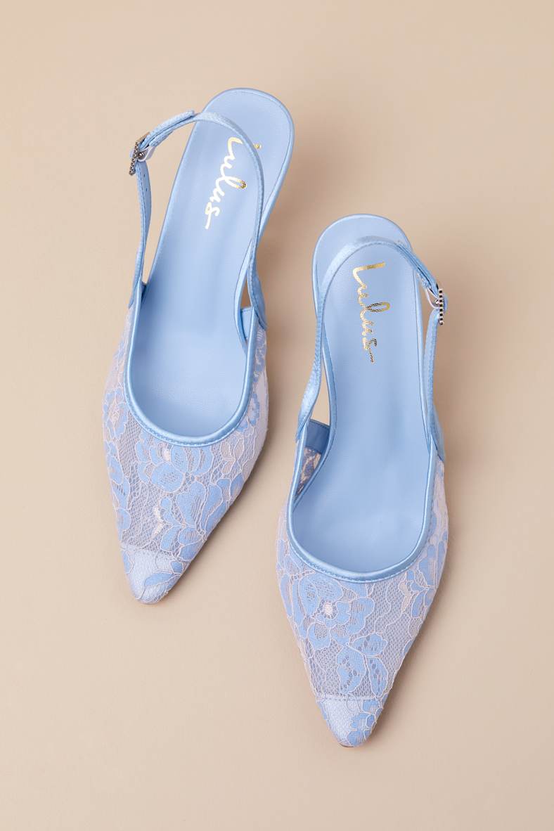 Ardelle White and Blue Lace Slingback Pumps