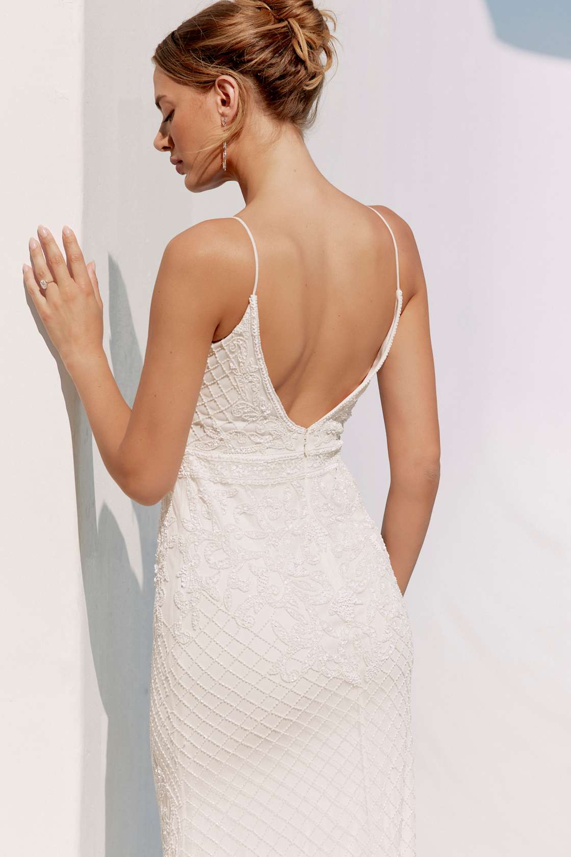 Cherished Vow White Beaded Backless Mermaid Maxi Dress