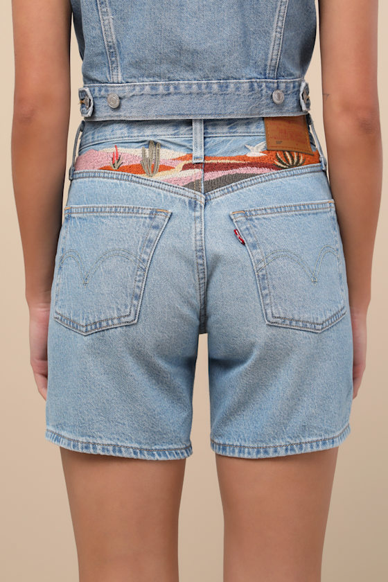 Shop Levi's 501 Mid Thigh Light Wash Denim Embroidered Shorts