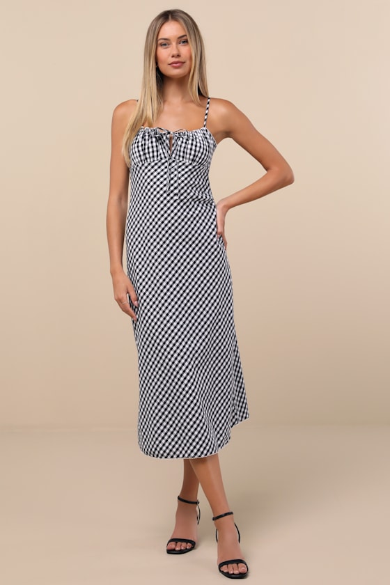 Kris Black Gingham Sleeveless Midi Dress 2