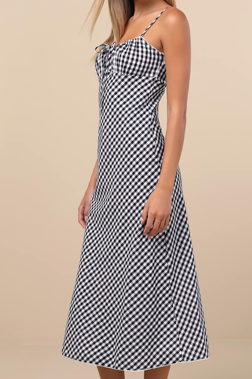 Black Gingham Dress - Sleeveless Midi Dress - Tie-Front Dress - Lulus