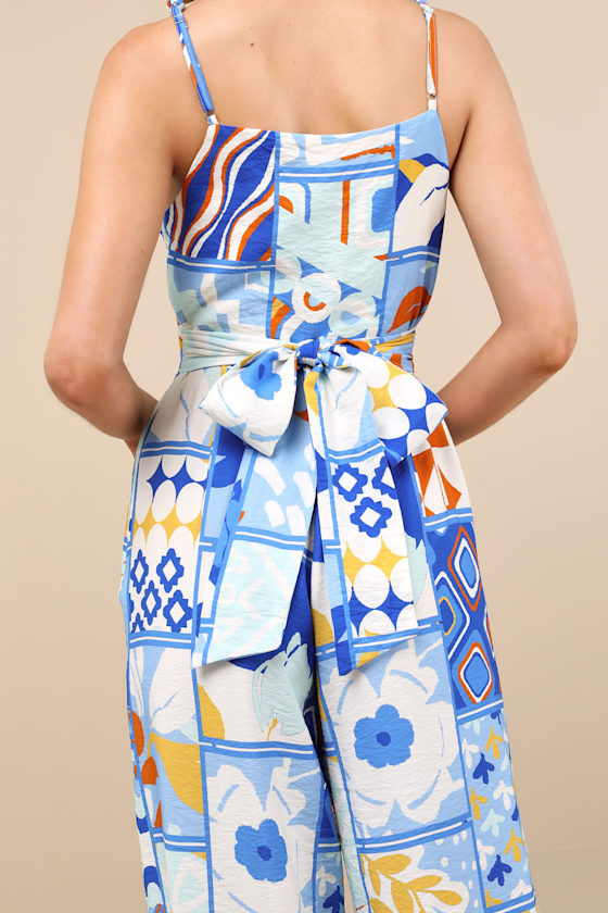 Blue Multi Print Jumpsuit - Wide-Leg Jumpsuit - Summer Jumpsuit - Image 5