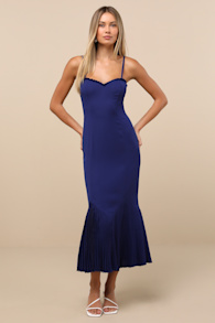 Channa Navy Blue Pleated Hem Midi Dress