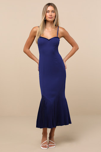 Channa Navy Blue Pleated Hem Midi Dress 1
