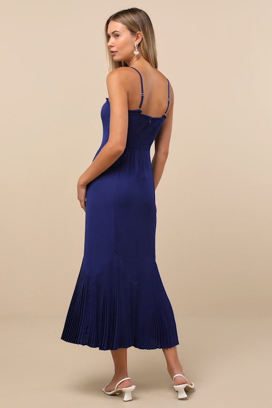 Lulus Channa Navy Blue Pleated Hem Midi Dress
