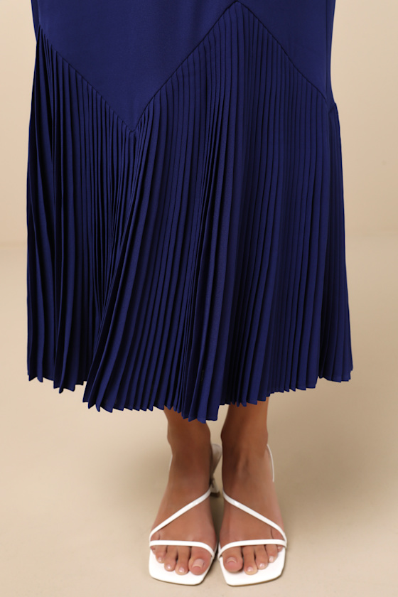Lulus Channa Navy Blue Pleated Hem Midi Dress