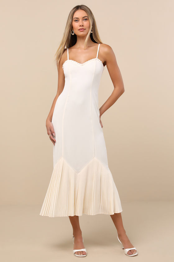 Channa Ivory Pleated Hem Midi Dress