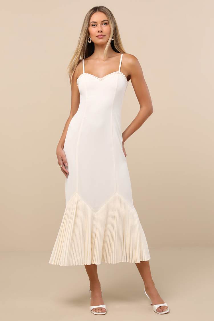 sachin and babi light blue dress Channa Ivory Pleated Hem Midi Dress
