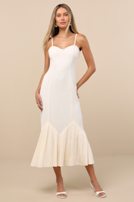 Channa Ivory Pleated Hem Midi Dress 1