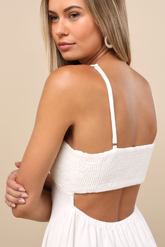 Lulus Laylie White Denim Lace-up Midi Dress