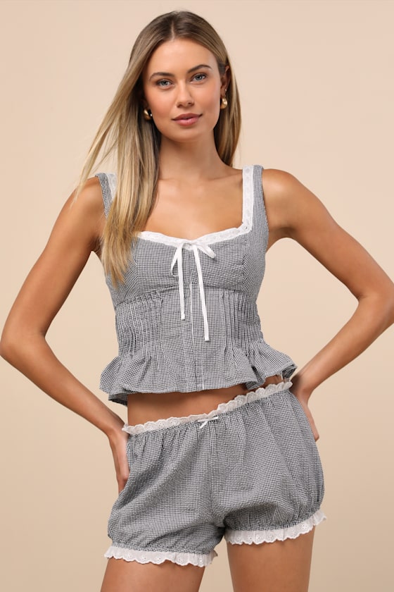 NIA JUSTINE BLACK GINGHAM RUFFLED BLOOMER SHORTS 