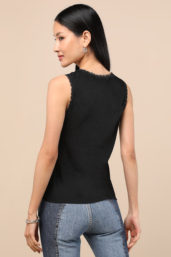 Lowenna Black Satin Lace Tank Top 3