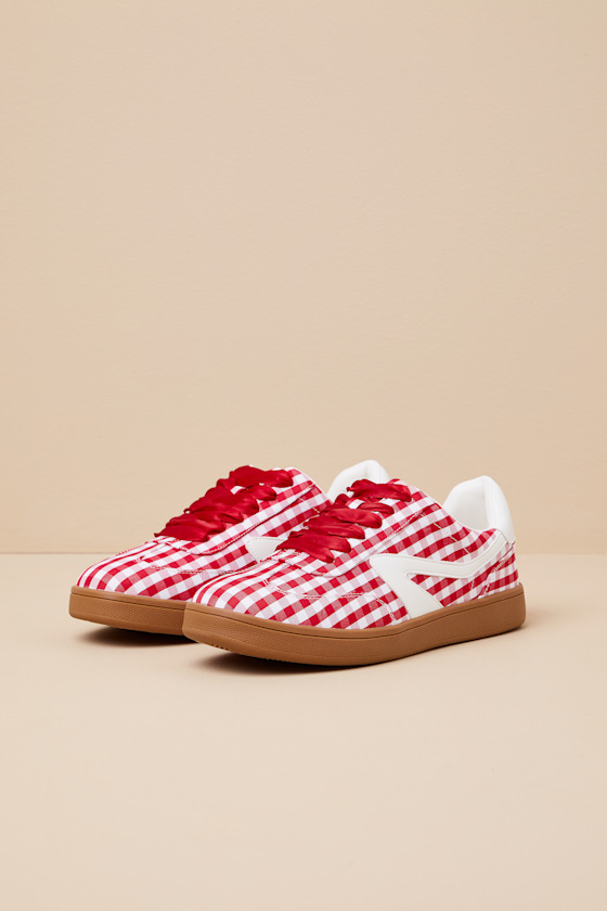 Voyage Red Gingham Lace-Up Sneakers 1