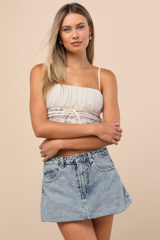 STEVE MADDEN SIMONA LIGHT WASH DENIM MINI SKIRT 