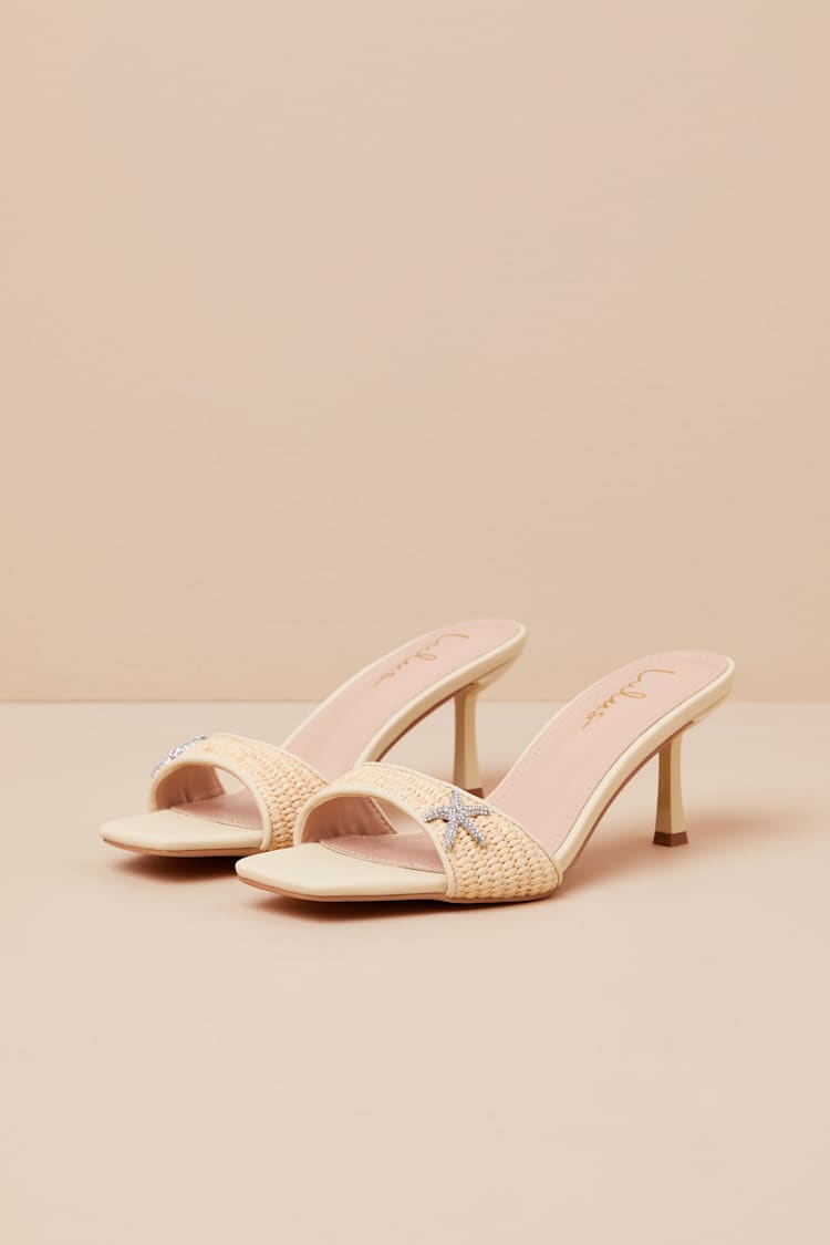 Tahnia Natural Raffia Starfish High Heel Slide Sandals