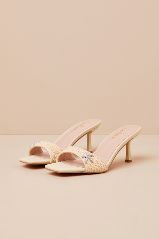 Tahnia Natural Raffia Starfish High Heel Slide Sandals 1