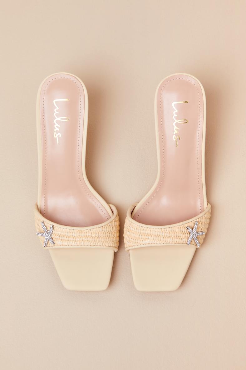 Tahnia Natural Raffia Starfish High Heel Slide Sandals