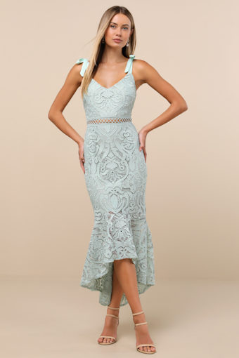 Won Your Heart Sage Green Lace Tie-Strap High-Low Midi Dress 10