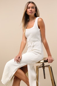 Sunshine Babe Ivory Knit Midi Sweater Dress