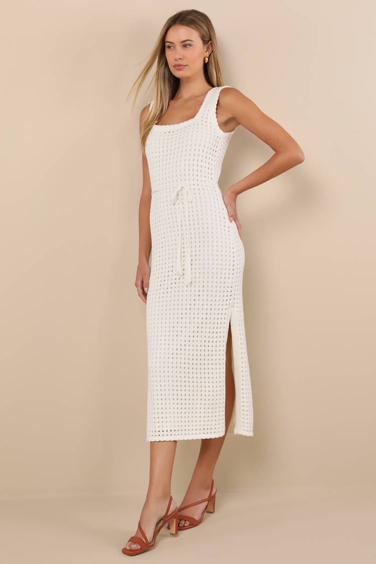 Sunshine Babe Ivory Knit Midi Sweater Dress